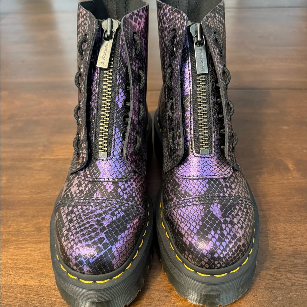 Purple Snakeskin Lace-Up Boots